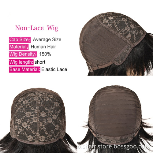 Wholesale Human Hair Wigs with Bangs 1B 27 Blond Short Cut Brazilian Straight Hair Full Wig For Black Women Cheap Remy Hair Wig